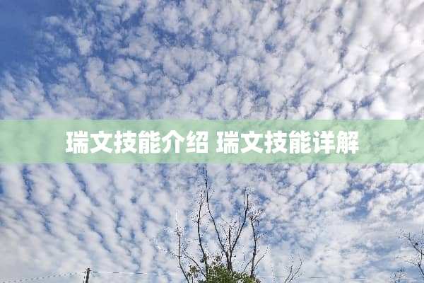 瑞文技能介绍 瑞文技能详解