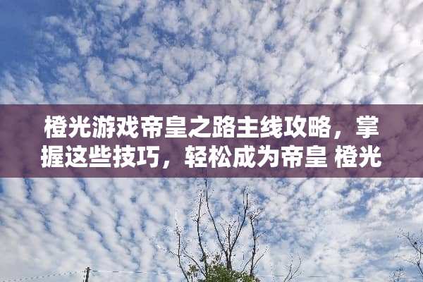 橙光游戏帝皇之路主线攻略，掌握这些技巧，轻松成为帝皇 橙光游戏帝皇主线攻略