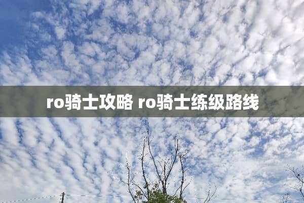 ro骑士攻略 ro骑士练级路线