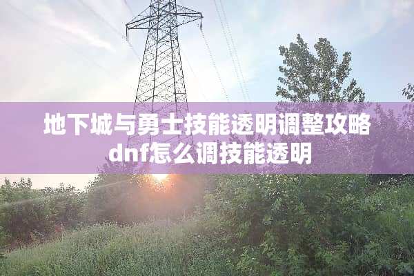 **城与勇士技能透明调整攻略 dnf怎么调技能透明