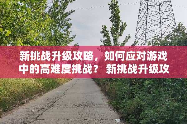 新挑战升级攻略，如何应对游戏中的高难度挑战？ 新挑战升级攻略