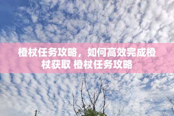 橙杖任务攻略，如何高效完成橙杖获取 橙杖任务攻略