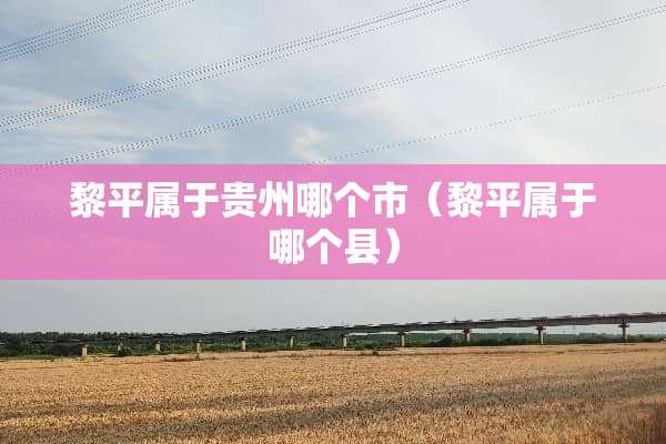 黎平属于贵州哪个市（黎平属于哪个县）