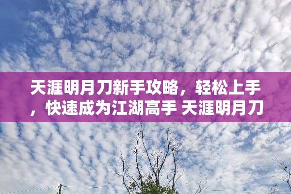 天涯明月刀新手攻略，轻松上手，快速成为江湖高手 天涯明月刀新手攻略
