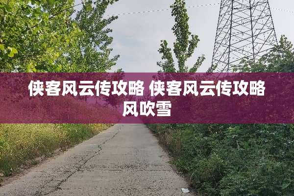 侠客风云传攻略 侠客风云传攻略风吹雪