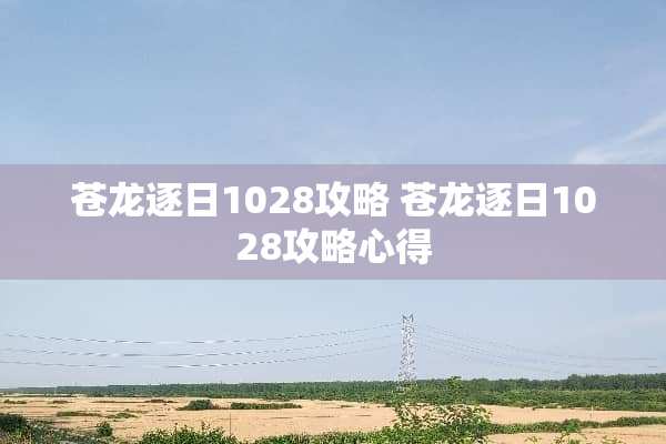 苍龙逐日1028攻略 苍龙逐日1028攻略心得