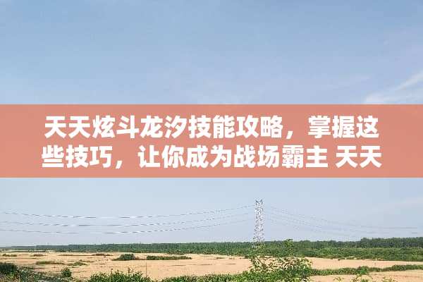 天天炫斗龙汐技能攻略，掌握这些技巧，让你成为战场霸主 天天炫斗龙汐技能