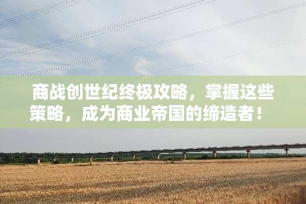 商战创世纪终极攻略，掌握这些策略，成为商业帝国的缔造者！ 商战创世纪攻略