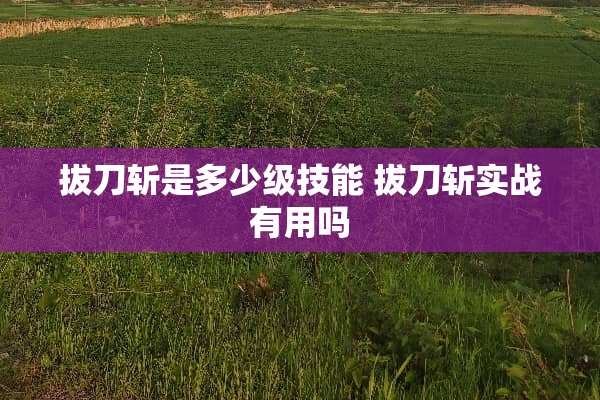 拔刀斩是多少级技能 拔刀斩实战有用吗