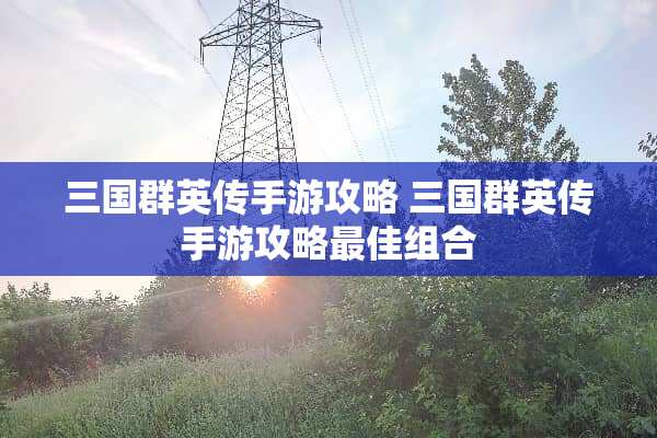 三国群英传手游攻略 三国群英传手游攻略最佳组合