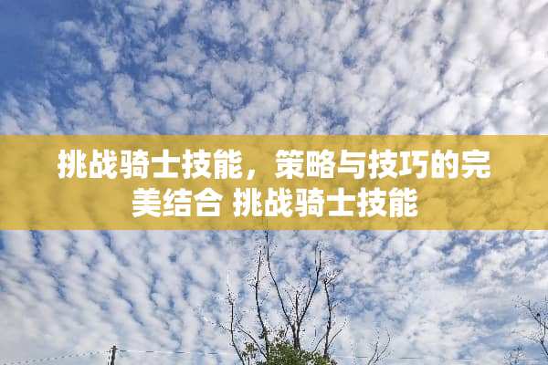 挑战骑士技能，策略与技巧的完美结合 挑战骑士技能