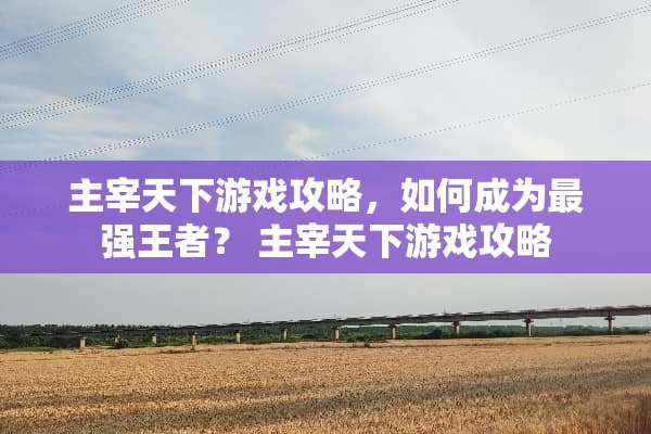 主宰天下游戏攻略，如何成为最强王者？ 主宰天下游戏攻略