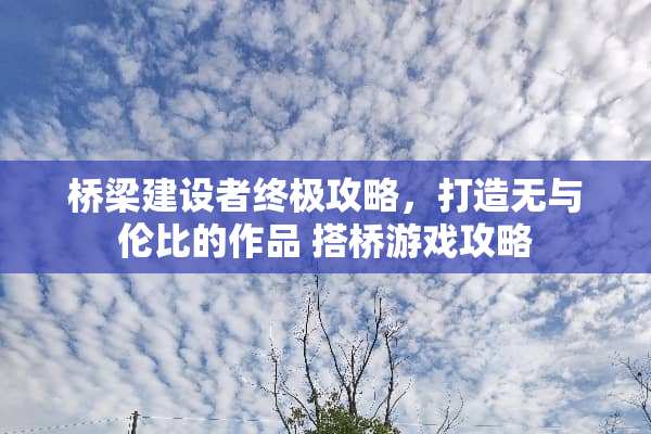 桥梁建设者终极攻略，打造无与伦比的作品 搭桥游戏攻略