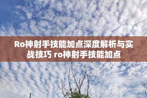 Ro神射手技能加点深度解析与实战技巧 ro神射手技能加点