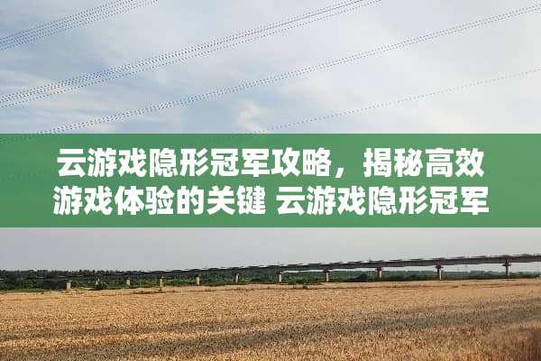 云游戏隐形冠军攻略，揭秘高效游戏体验的关键 云游戏隐形冠军攻略