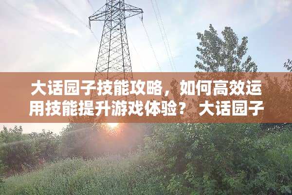 大话园子技能攻略，如何高效运用技能提升游戏体验？ 大话园子技能