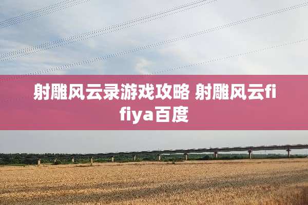 射雕风云录游戏攻略 射雕风云fifiya百度