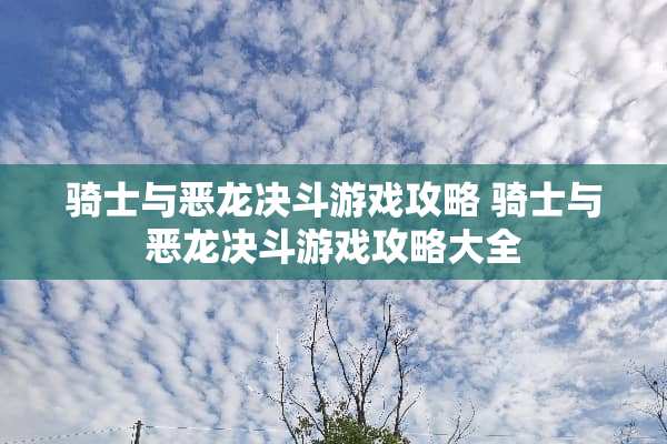 骑士与恶龙决斗游戏攻略 骑士与恶龙决斗游戏攻略大全