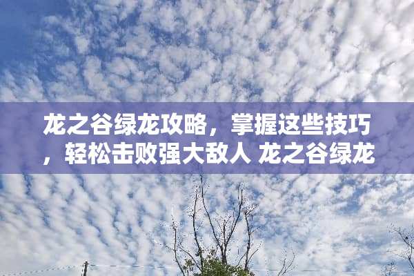 龙之谷绿龙攻略，掌握这些技巧，轻松击败强大敌人 龙之谷绿龙攻略
