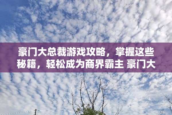 豪门大总裁游戏攻略，掌握这些秘籍，轻松成为商界霸主 豪门大总裁游戏攻略