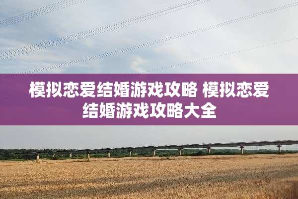 模拟恋爱结婚游戏攻略 模拟恋爱结婚游戏攻略大全