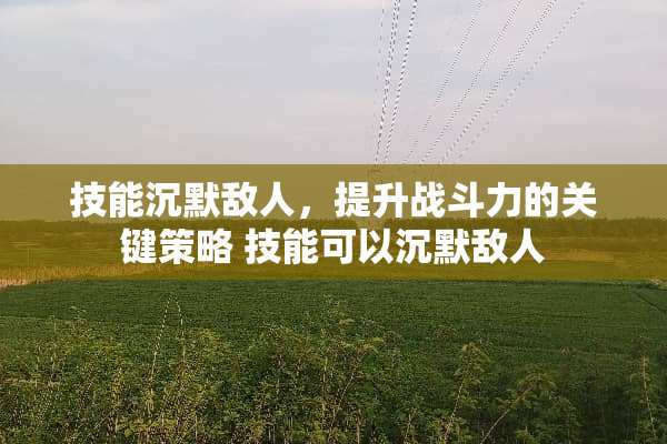 技能沉默敌人，提升战斗力的关键策略 技能可以沉默敌人