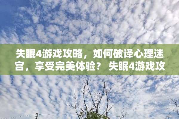 失眠4游戏攻略，如何破译心理迷宫，享受完美体验？ 失眠4游戏攻略