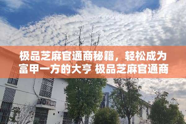 极品芝麻官通商秘籍，轻松成为富甲一方的大亨 极品芝麻官通商玩法