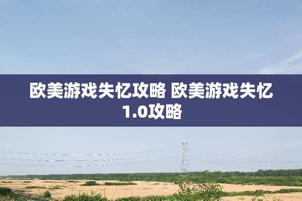 欧美游戏失忆攻略 欧美游戏失忆1.0攻略