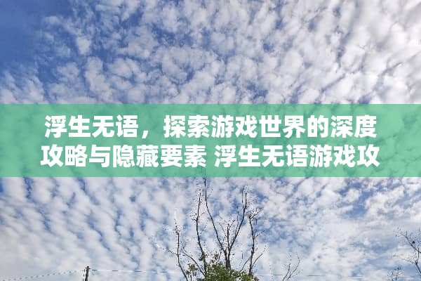 浮生无语，探索游戏世界的深度攻略与隐藏要素 浮生无语游戏攻略