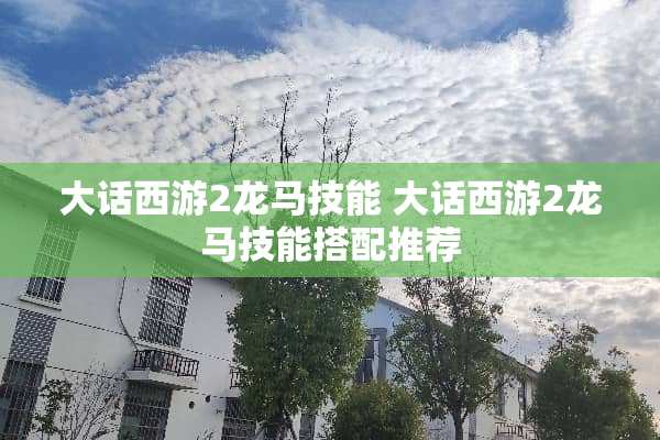 大话西游2龙马技能 大话西游2龙马技能搭配推荐