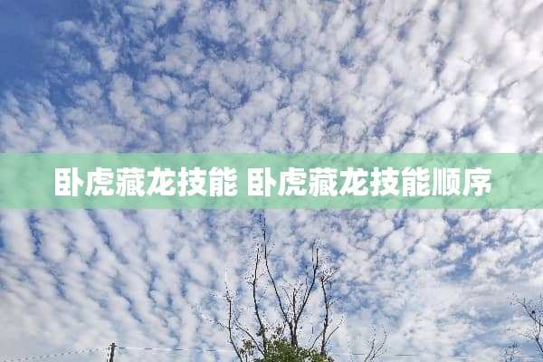 卧虎藏龙技能 卧虎藏龙技能顺序