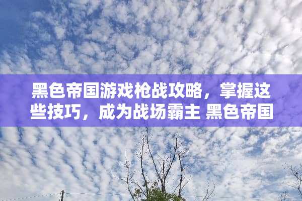 黑色帝国游戏*战攻略，掌握这些技巧，成为战场霸主 黑色帝国游戏*战攻略