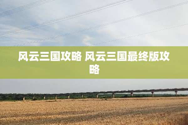 风云三国攻略 风云三国最终版攻略