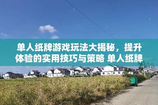 单人纸牌游戏玩法大揭秘，提升体验的实用技巧与策略 单人纸牌游戏玩法