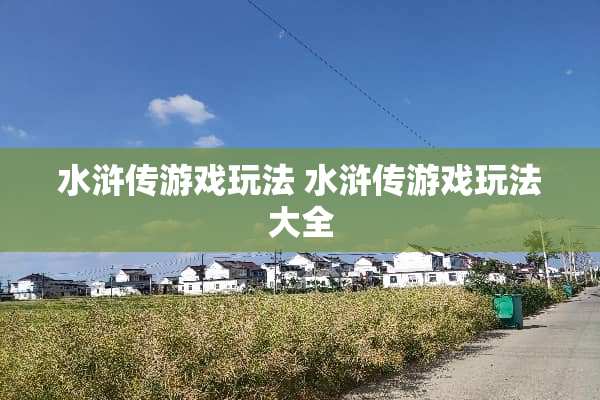 水浒传游戏玩法 水浒传游戏玩法大全