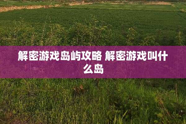解密游戏岛屿攻略 解密游戏叫什么岛