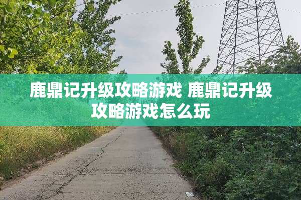 鹿鼎记升级攻略游戏 鹿鼎记升级攻略游戏怎么玩