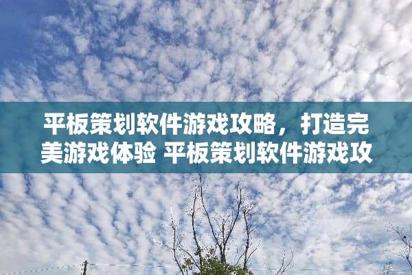 平板策划软件游戏攻略，打造完美游戏体验 平板策划软件游戏攻略