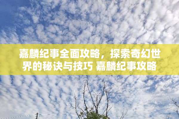 嘉麟纪事全面攻略，探索奇幻世界的秘诀与技巧 嘉麟纪事攻略