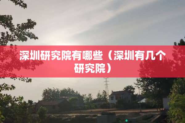 深圳研究院有哪些（深圳有几个研究院）