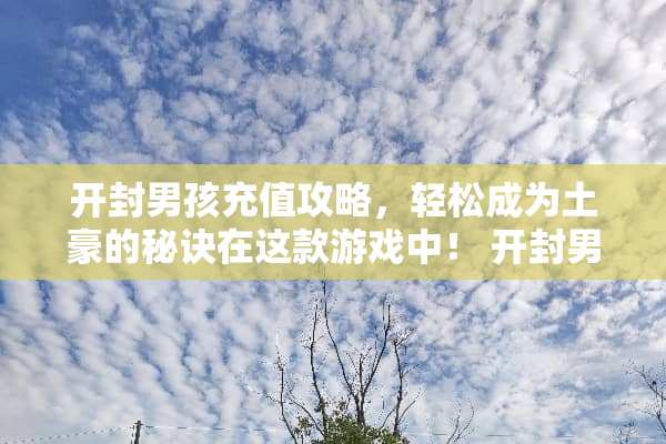 开封男孩充值攻略，轻松成为土豪的秘诀在这款游戏中！ 开封男孩充值游戏攻略