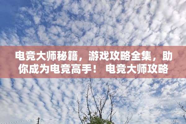 电竞大师秘籍，游戏攻略全集，助你成为电竞高手！ 电竞大师攻略游戏