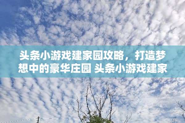 头条小游戏建家园攻略，打造梦想中的豪华庄园 头条小游戏建家园攻略