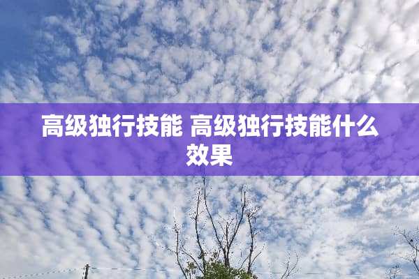 高级独行技能 高级独行技能什么效果 高级独行技能 高级独行技能什么效果