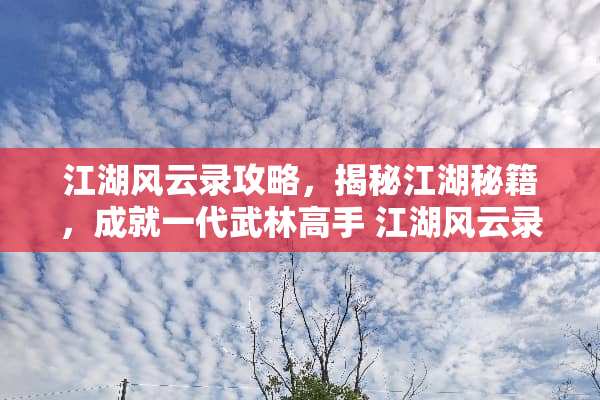江湖风云录攻略，揭秘江湖秘籍，成就一代武林高手 江湖风云录攻略