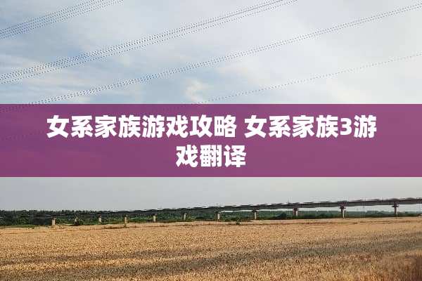 女系家族游戏攻略 女系家族3游戏翻译