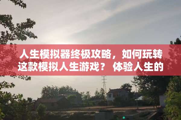 人生模拟器终极攻略,如何玩转这款模拟人生游戏? 体验人生的游戏攻略 人生模拟器终极攻略,如何玩转这款模拟人生游戏? 体验人生的游戏攻略