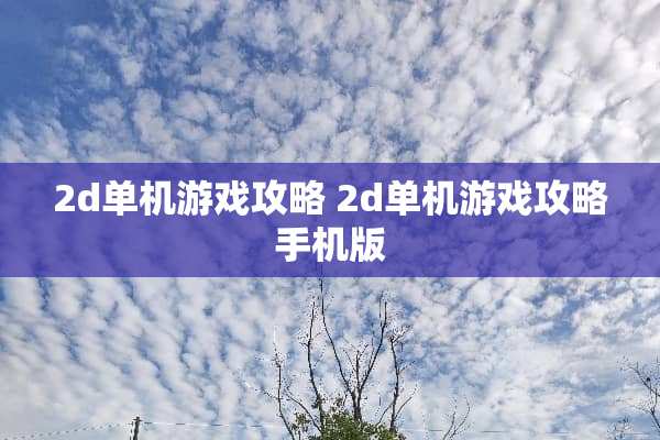 2d单机游戏攻略 2d单机游戏攻略手机版