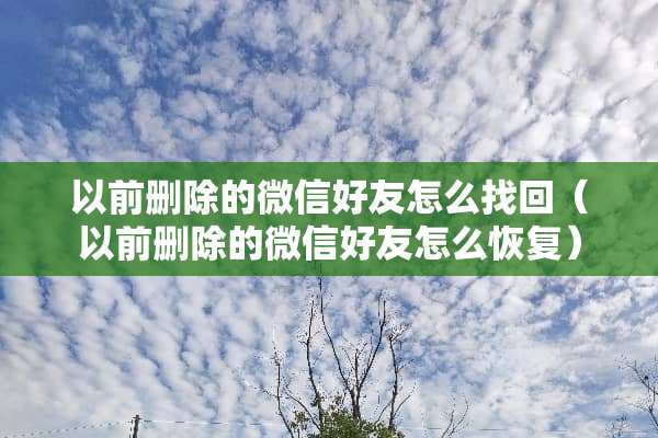 以前删除的微信好友怎么找回（以前删除的微信好友怎么恢复）